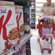 Kellogg's cereal products sit on display in a supermarket in