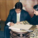 This photograph was taken in 2003 when Mr Amitabh Bachchan came to New York for the launch of Khalid Mohammed's book, To Be or Not to Be Amitabh Bachchan. The title was being launched in honor of Mr Bachchan's 60th birthday.