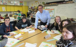 First Bank & Trust Commercial Banking Officer Ryan Bird works with local Junior Achievement students