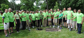 Members of Bartlett Board of Trustees, Bartlett Park District, The Nature Conservancy, BAPS Charities and guests participate in tree planting