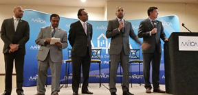 Left to right H P Patel Treasurer, Bhavesh Patel Vice Chairman, Kalpesh Joshi Upper Midwest Regional Director, Bruce Patel Chairman, Chip Rogers President