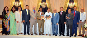 Mohammad Mahmood Ali, Dy Chief Minister,Telangana, A.K. Khan, Director General, Anti-Corruption Bureau,Telangana, CG Dr. Ausaf Sayeed, Dr. Deepak Kant Vyas, Chairman Redberri Corporation, Mir Khan, President, Iqbal Baig, Vice President, Ashfaq Syed, secretary, Iftekhar Shareef, Syed Hussain, Ms. Gazala Rahman, Ms. Tasneem Osmani and Khalid Osmani at the Launch of Glory of Hyderabad