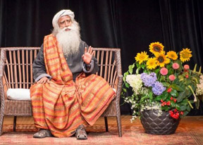 Sadhguru Jaggi Vasudev addressing a large audience in Boston