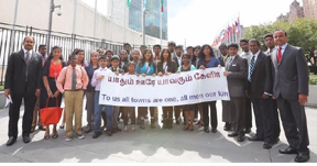Students and organizers of the event before the UN headquarters building in New York