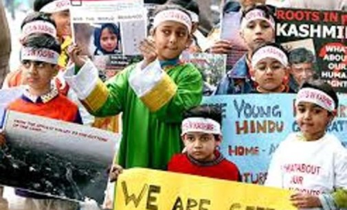 Kashmiri Pandits protest near Raj Bhavan in Jammu