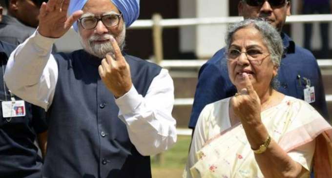 Former Prime Minister Manmohan Singh casts his vote in Assam