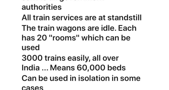 Big B suggests using rail wagons as COVID-19 isolation wards