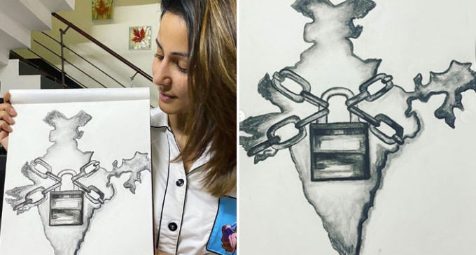 COVID-19: Hina Khan sketches India in lock and chain