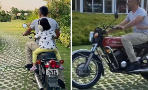 Sakshi shares video of Dhoni giving Ziva a bike ride at home