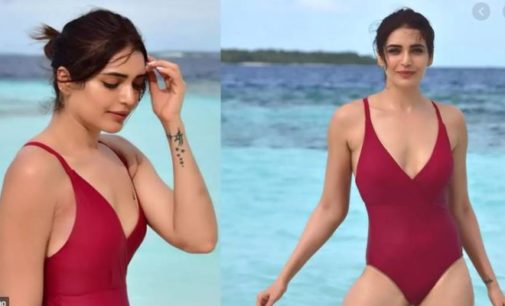 Karishma Tanna pulls of inverted yoga pose with injured foot