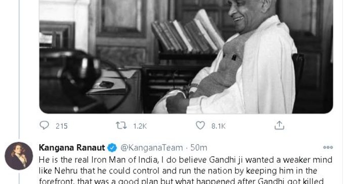 Sardar Patel sacrificed the post of the first Prime Minister for a weaker mind like Nehru: Kangana