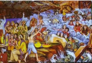 Villagers requesting Lord Krishna to save them