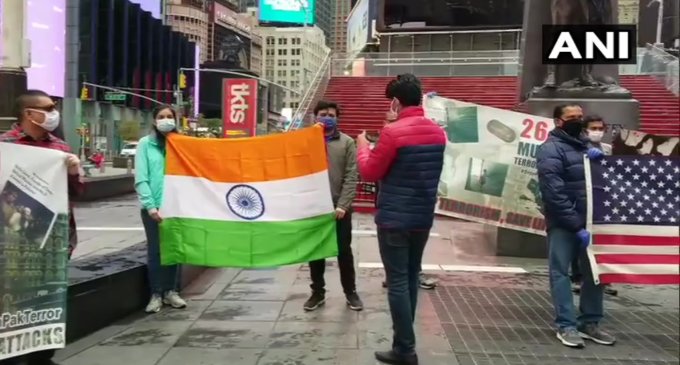 Indian Americans in New York hold protest outside Pak Consulate, Times Square on 2008 Mumbai attacks anniversary