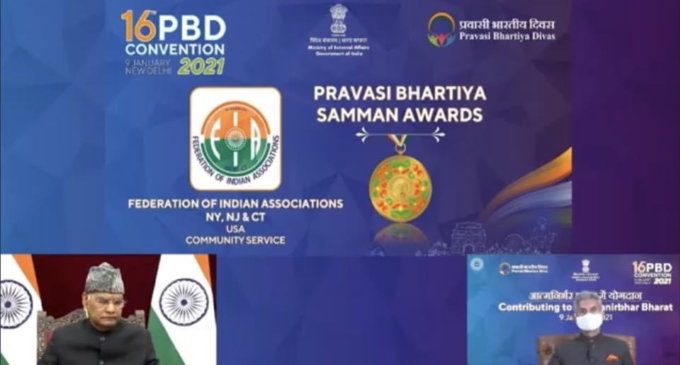 FIA receives prestigious Pravasi Bharatiya Samman Award for its untiring service to Community