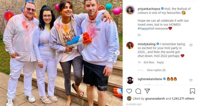 Priyanka Chopra celebrates Holi with Nick Jonas and his parents