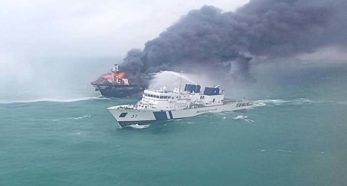 Indian Coast Guard rushes help to douse fire on container ship off Sri Lankan coast