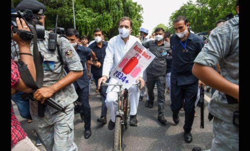 Rahul Gandhi rides bicycle to Parliament to protest fuel hike