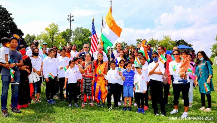 8. Singing Indiaâs national anthem with the guests, Americaâs Young Marines color guards, and children. In picture - Paul Truess â Regional Director Office of US Senator Ron Johnson, Purnima Nath â Founder, Chairwoman & President Spindle India, Inc., Steve Ponto â Mayor Brookfield, Bob Spindell â Chair, RPW Congressional District 4.