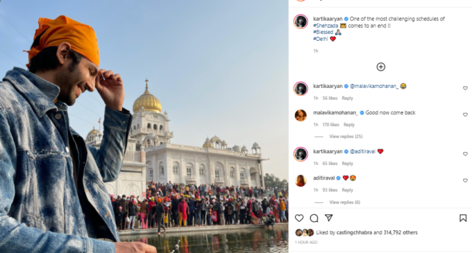 Kartik Aaryan visits Gurudwara Bangla Sahib after finishing ‘challenging’ schedule of ‘Shehzada’