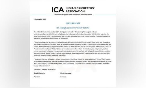 Indian Cricketers’ Association issues statement in favour of Saha, condemns journalist’s ‘threat’