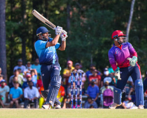 Strikers batsman Pranay Suri completes a pull